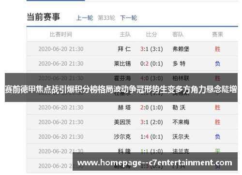 赛前德甲焦点战引爆积分榜格局波动争冠形势生变多方角力悬念陡增